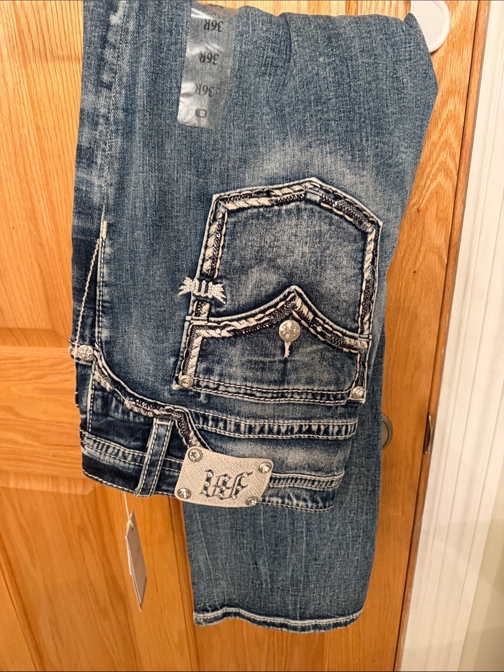 Miss Me Womens Distressed Blue Denim Jeans with Embroidered Pocket